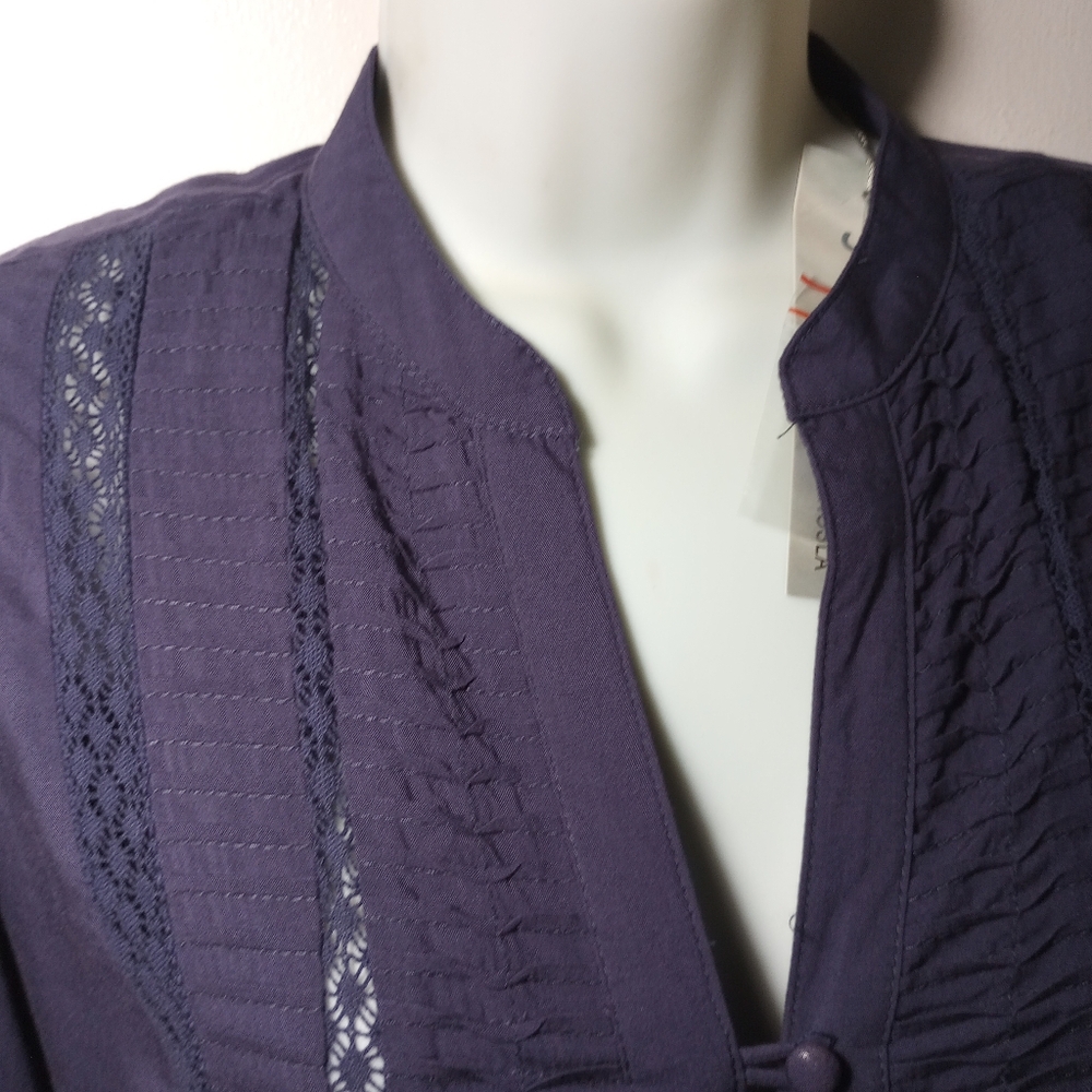 NWTAnthropologie SOLITAIRE BY RAVI KHOSLA Navy Crochet Peasant Blouse Size Small - Picture 11 of 14